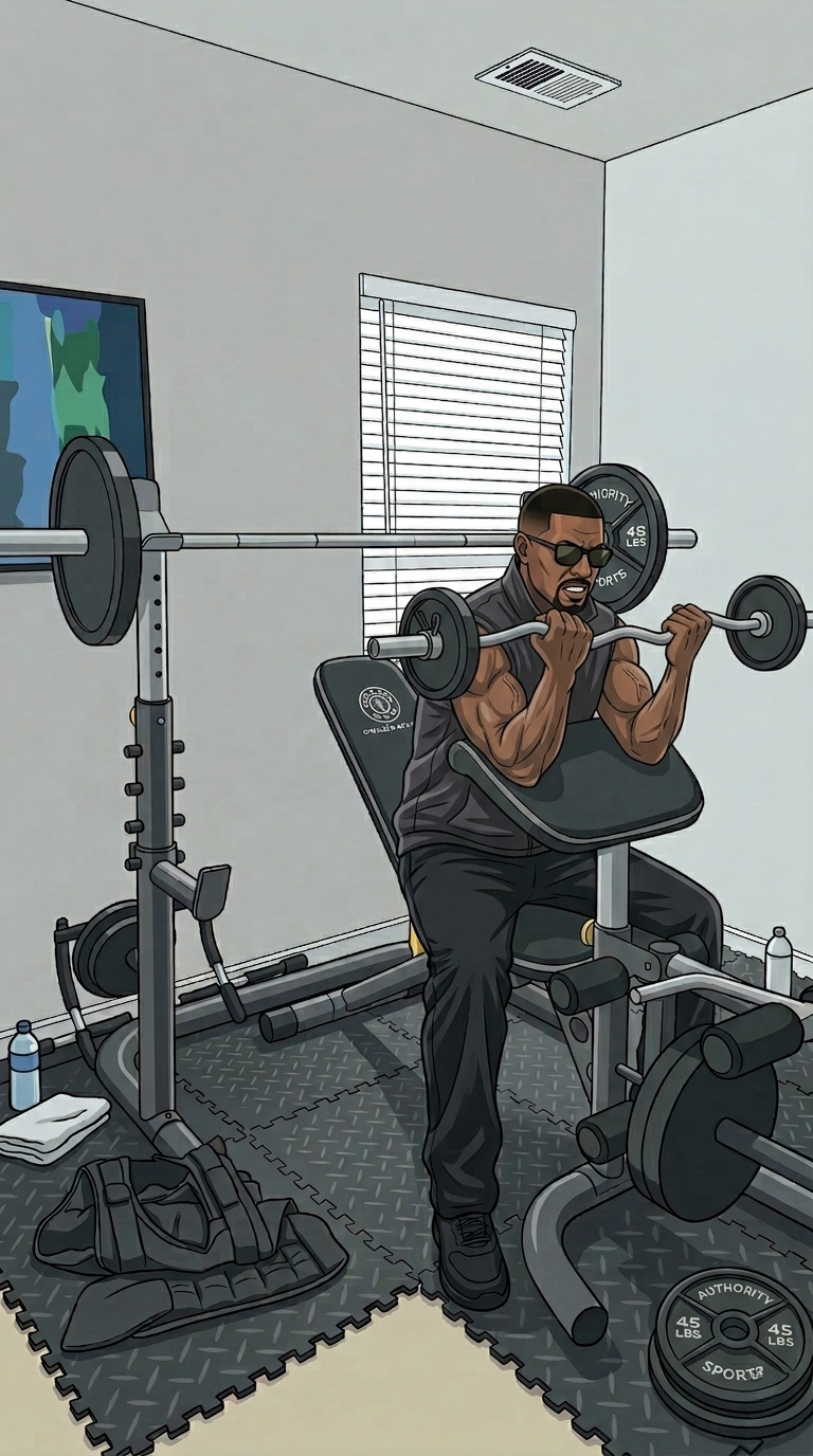 Father training in a home gym